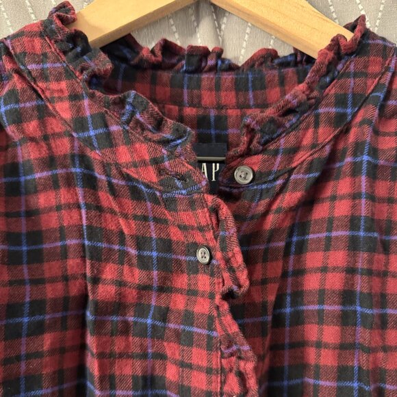 Plaid Ruffle Short-Sleeve Flannel Shirt - Large Tall - GAP - Picture 3 of 8